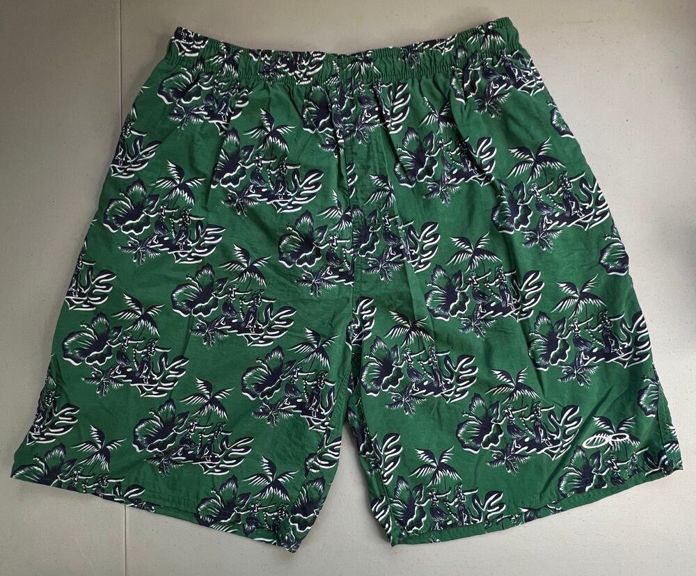 OP Ocean Pacific Swim Trunks Mens L Green Hawaiian Hula Mesh Lined Pocket
